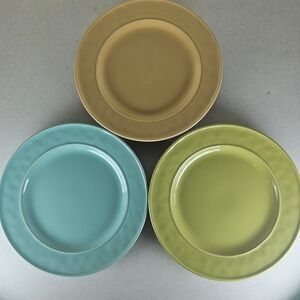 3 Food Network FONTINA  9" Salad Plates Aqua, Green, Yellow